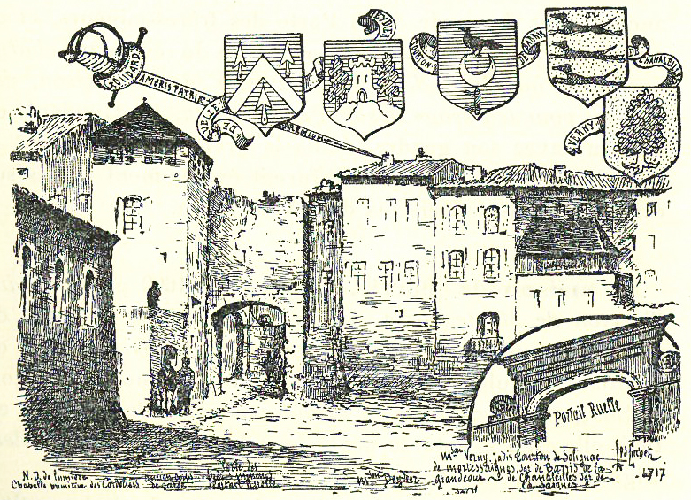 Illustration Tour Carrée et porte des Frères Mineurs- Date inconnue  Léopold CUCHET, Aubenas : Vieilles Maisons, 1918